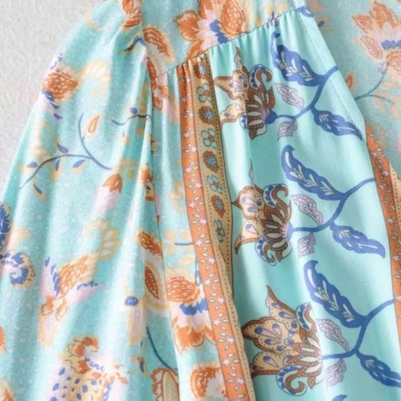 Bohemian Floral Light Blue Long Sleeve Dress - Picture 5 of 13